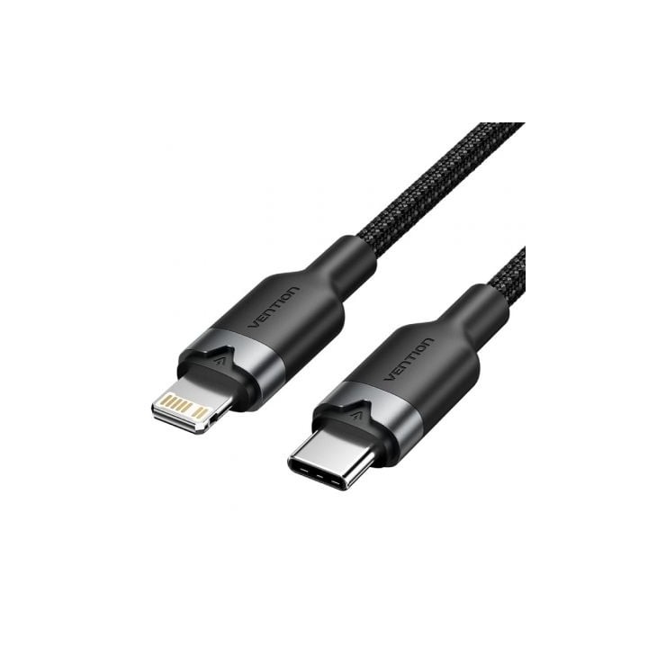 Cable USB Tipo-C Lightning Vention LALBH/ USB Tipo-C Macho - Lightning Macho/ 27W/ 480Mbps/ 2m/ Negro