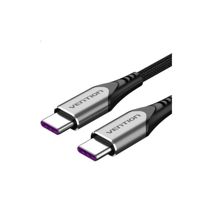 Cable USB 2.0 Tipo-C Vention TAEHG/ USB Tipo-C Macho - USB Tipo-C Macho/ Hasta 100W/ 480Mbps/ 1.5m/ Gris