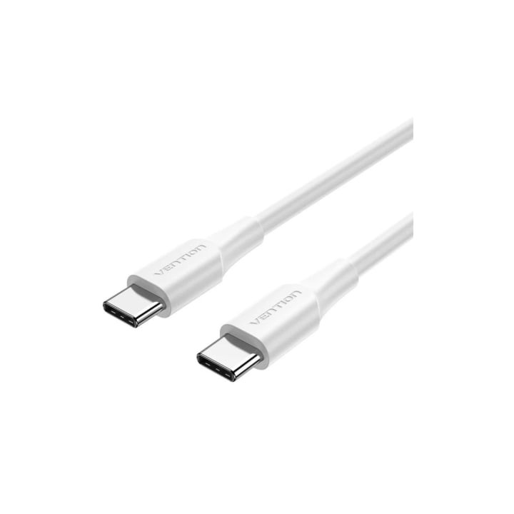 Cable USB 2.0 Tipo-C 3A Vention TAXWD/ USB Tipo-C Macho - USB Tipo-C Macho/ Hasta 60W/ 480Mbps/ 50cm/ Blanco