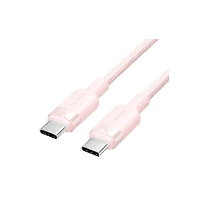 Cable USB 2.0 Tipo-C 3A Vention TRDPF/ USB Tipo-C Macho - USB Tipo-C Macho/ Hasta 60W/ 480Mbps/ 1m/ Rosa