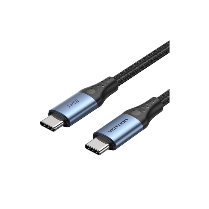 Cable USB 2.0 Tipo-C 5A Vention TREBH/ USB Tipo-C Macho - USB Tipo-C Macho/ Hasta 240W/ 480Mbps/ 2m/ Azul y Negro