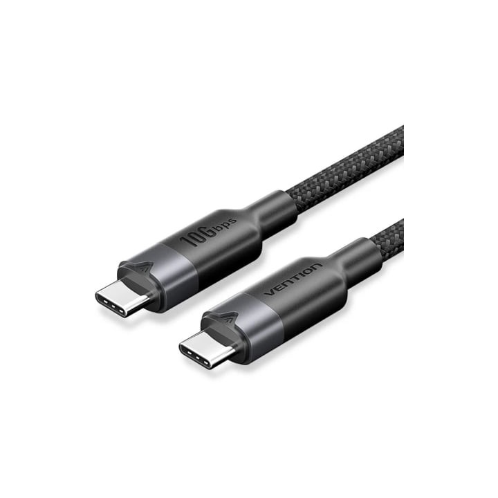 Cable USB 3.2 Tipo-C 5A Vention TRGBD/ USB Tipo-C Macho - USB Tipo-C Macho/ Hasta 100W/ 10Gbps/ 50cm/ Negro