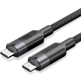 Cable USB 3.2 Tipo-C 5A Vention TRGBF/ USB Tipo-C Macho - USB Tipo-C Macho/ Hasta 100W/ 10Gbps/ 1m/ Negro