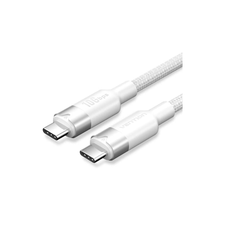 Cable USB 3.2 Tipo-C 5A Vention TRGWD/ USB Tipo-C Macho - USB Tipo-C Macho/ Hasta 100W/ 10Gbps/ 50cm/ Blanco