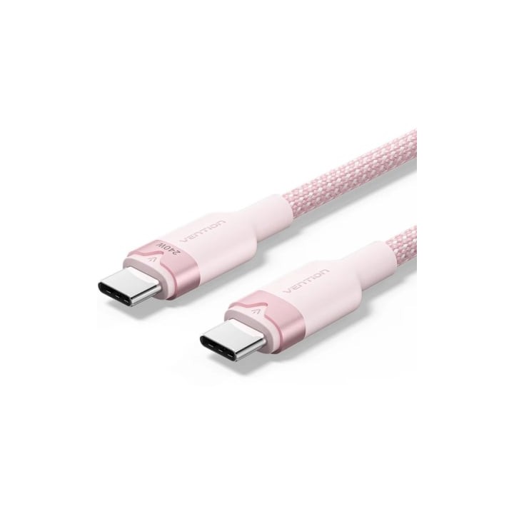 Cable USB 2.0 Tipo-C 5A Vention TRIPH/ USB Tipo-C Macho - USB Tipo-C Macho/ Hasta 240W/ 480Mbps/ 2m/ Rosa