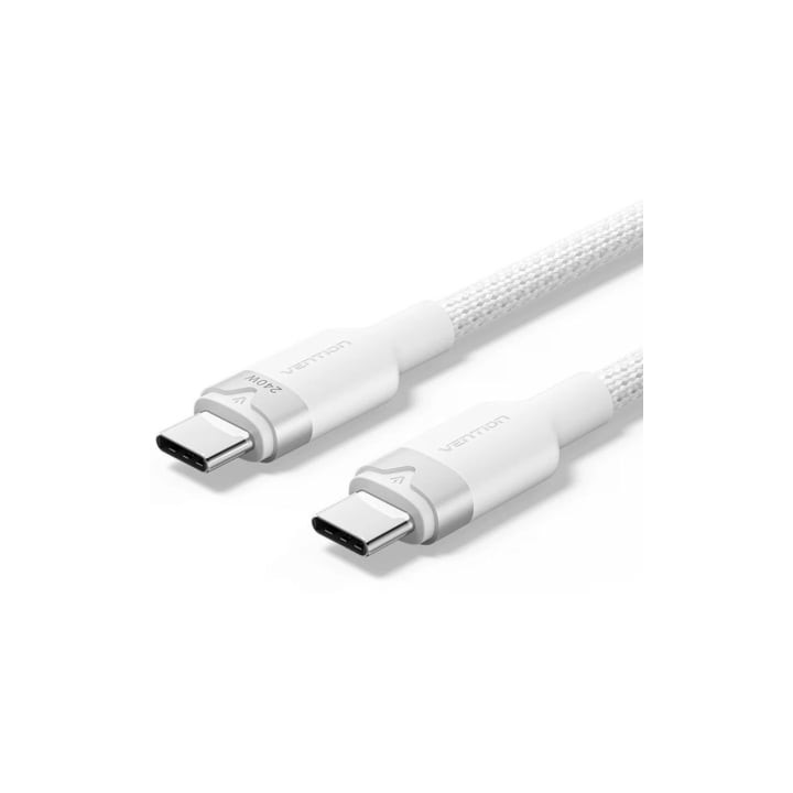 Cable USB Tipo-C 2.0 5A Vention TRIWH/ USB Tipo-C Macho - USB Tipo-C Macho/ Hasta 240W/ 480Mbps/ 2m/ Blanco