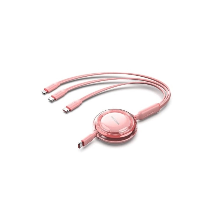 Cable USB Tipo-C 2.0 5A Vention TRJPBE/ USB Tipo-C Macho - 3x USB Tipo-C Macho/ Hasta 100W/ 480Mbps/ 1.1m/ Rosa