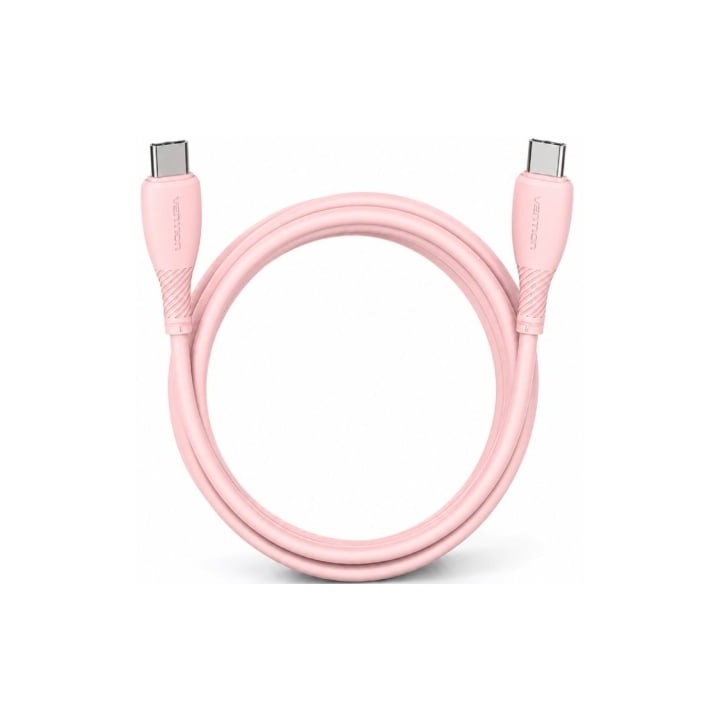 Cable USB 2.0 Tipo-C Vention TRVPF/ USB Tipo-C Macho - USB Tipo-C Macho/ Hasta 60W/ 480Mbps/ 1m/ Rosa
