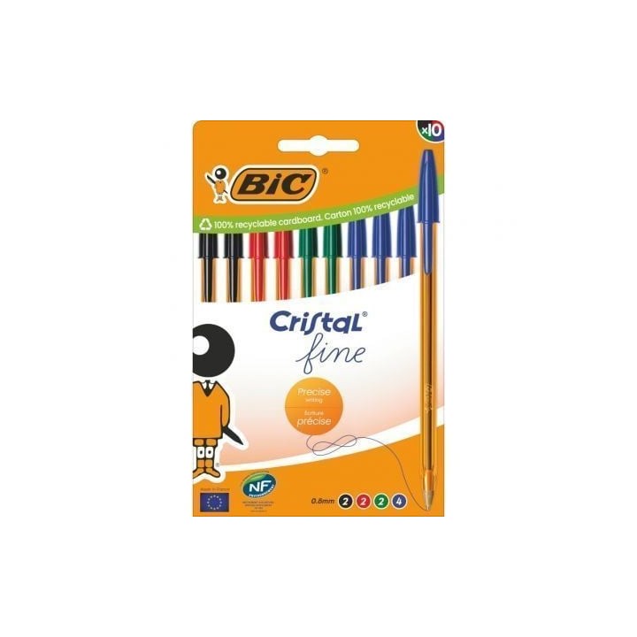 Bolígrafos de Tinta de Aceite Bic Cristal Fine 516356/ 10 unidades/ Colores Surtidos