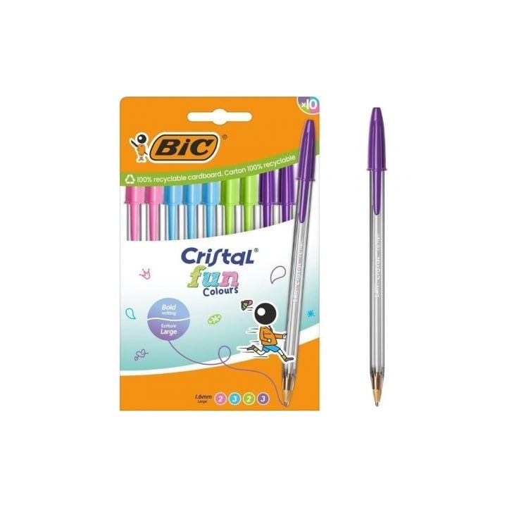 Bolígrafos de Tinta de Aceite Bic Cristal Fun 524176/ 10 unidades/ Colores Surtidos