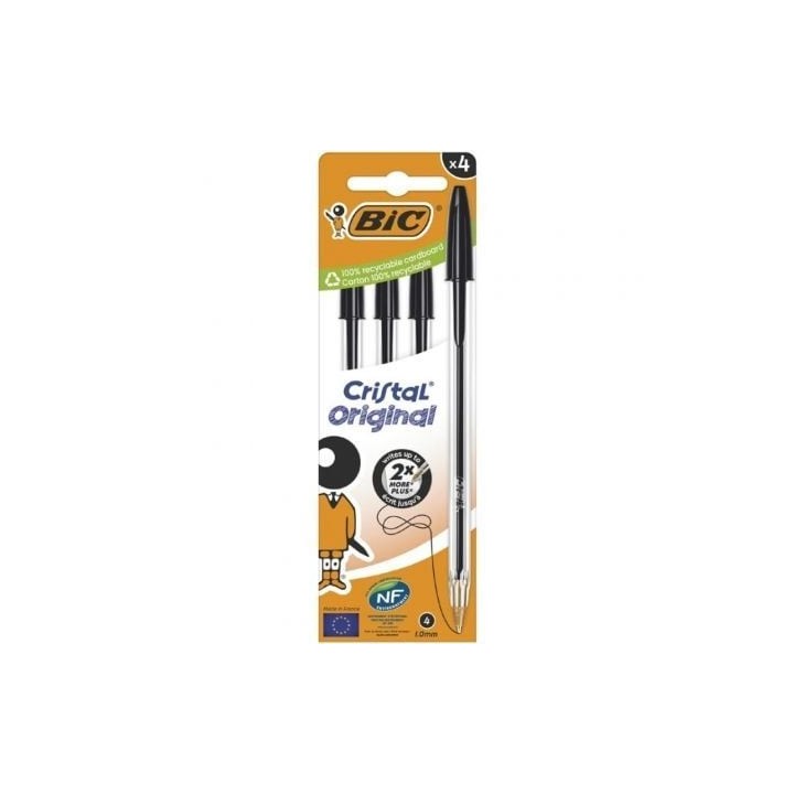 Bolígrafos de Tinta de Aceite Bic Cristal Original 516335/ 4 unidades/ Negros