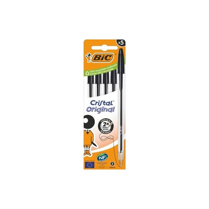 Caja de Bolígrafos de Tinta de Aceite Bic Cristal Original 516345/ 5 unidades/ Negros