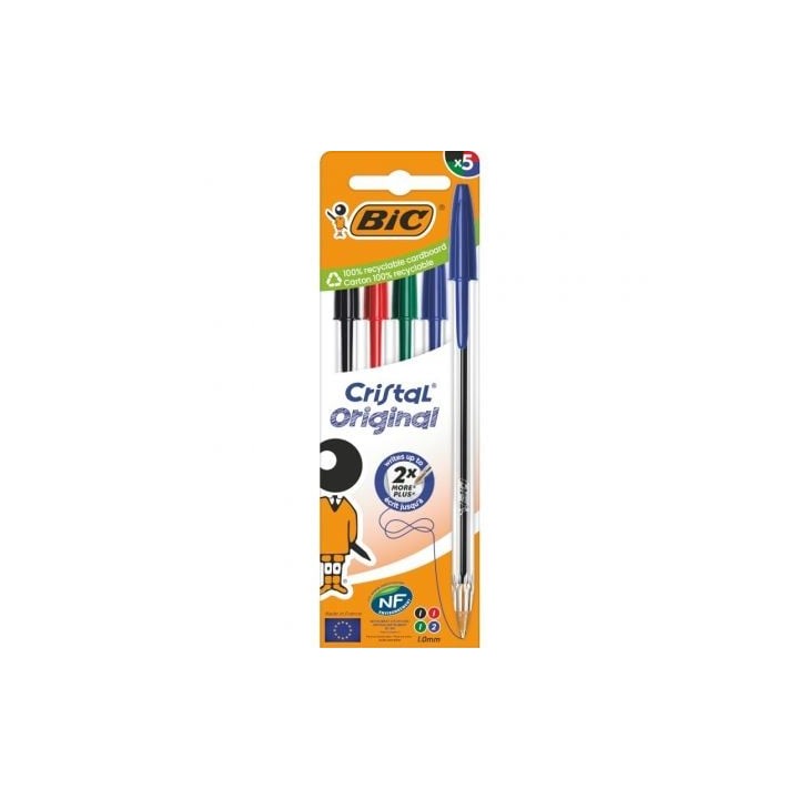 Bolígrafos de Tinta de Aceite Bic Cristal Original 516346/ 5 unidades/ Colores Surtidos