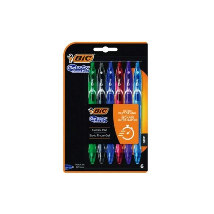 Bolígrafos de Tinta de Gel Retráctil Bic Gelocity Quick Dry 964769/ 6 unidades/ Surtidos