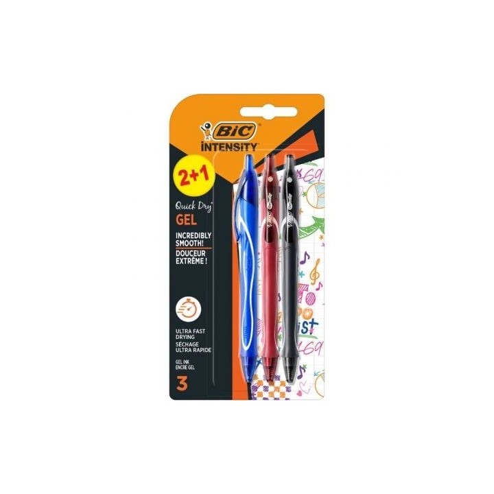 Bolígrafo de Tinta de Gel Retráctil Bic Gelocity Quick Dry 972035/ 3 unidades/ Surtidos