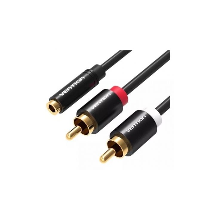 Cable Estéreo Vention VAB-R01-B100/ Jack 3.5 Hembra - 2x RCA Macho/ 1m/ Negro