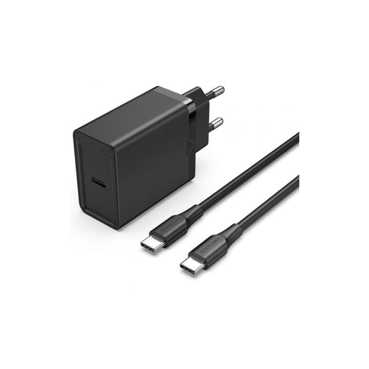Cargador de Pared Vention FAHBF-EU/ 1xUSB Tipo-C + 2x Cable USB Tipo-C/ 25W