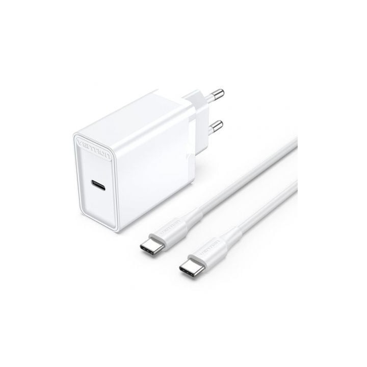 Cargador de Pared Vention FAHWF-EU/ 1xUSB Tipo-C + 2x Cable USB Tipo-C/ 25W