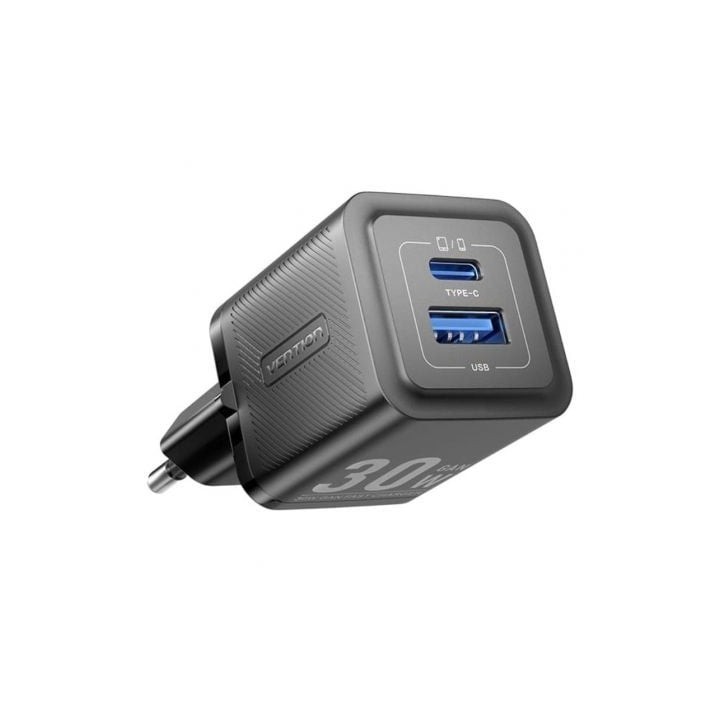 Cargador de Pared GaN Vention FEQB0-EU/ 1xUSB Tipo-C/ 1xUSB/ 30W