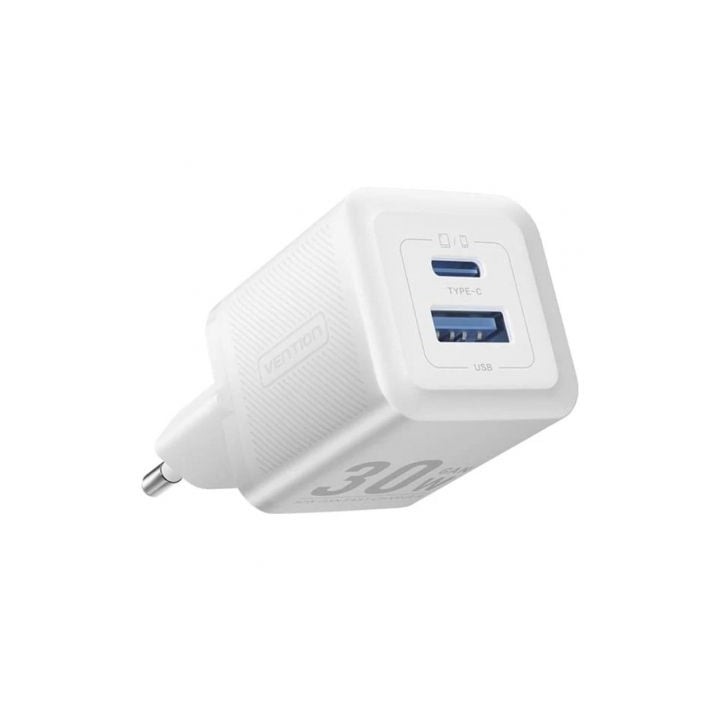 Cargador de Pared GaN Vention FEQW0-EU/ 1xUSB Tipo-C/ 1xUSB/ 30W