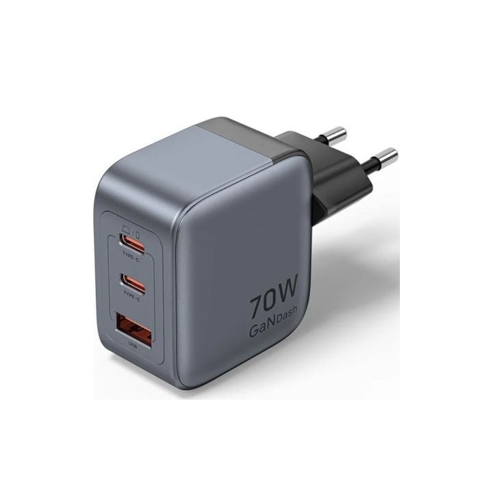 Cargador de Pared GaN Vention FEXH0-EU/ 2xUSB Tipo-C/ 1xUSB/ 70W