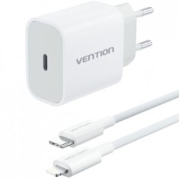 Cargador de Pared Vention G17W0-EU/ 1xUSB Tipo-C + Cable Lightning/ 20W