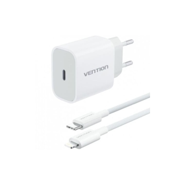 Cargador de Pared Vention G17W0-EU/ 1xUSB Tipo-C + Cable Lightning/ 20W