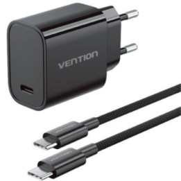 Cargador de Pared GaN Vention G18B0-EU/ 1xUSB Tipo-C + Cable USB Tipo-C/ 30W