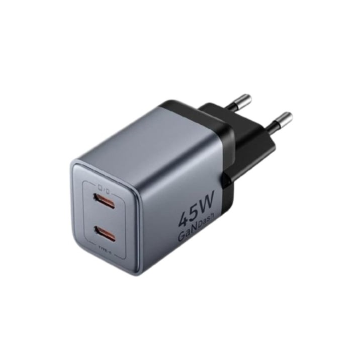 Cargador de Pared GaN Vention TZ-FCDH0-EU/ 2xUSB Tipo-C + Cable USB Tipo-C/ 45W