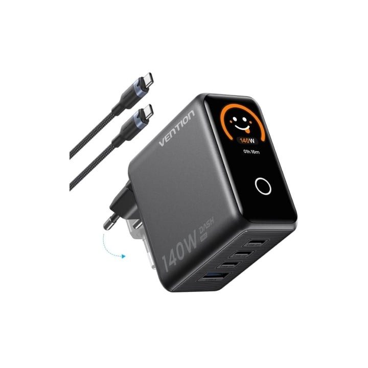 Cargador de Pared GaN Vention TZ-FCOH0-EU/ 3xUSB Tipo-C + Cable USB Tipo-C/ 1xUSB/ 140W