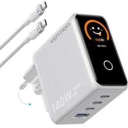 Cargador de Pared GaN Vention TZ-FCOI0-EU/ 3xUSB Tipo-C + Cable USB Tipo-C/ 1xUSB/ 140W
