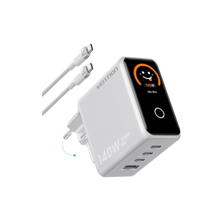 Cargador de Pared GaN Vention TZ-FCOI0-EU/ 3xUSB Tipo-C + Cable USB Tipo-C/ 1xUSB/ 140W