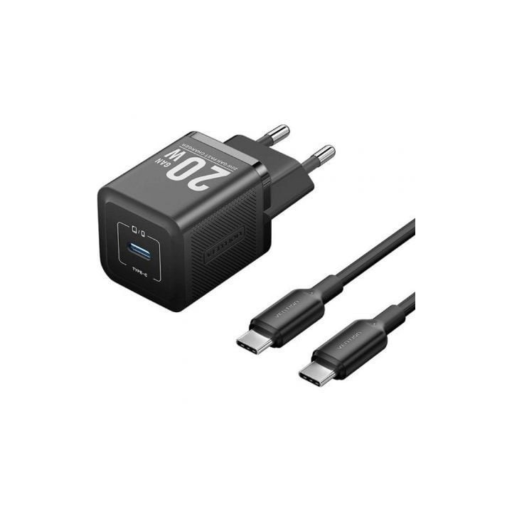 Cargador de Pared GaN Vention TZ-FEPB0-EU-01/ 1xUSB Tipo-C + Cable USB Tipo-C/ 20W
