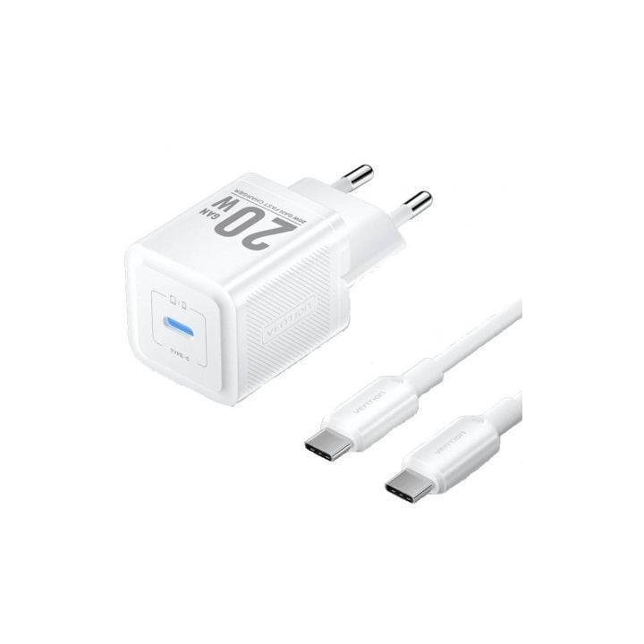 Cargador de Pared GaN Vention TZ-FEPW0-EU-01/ 1xUSB Tipo-C + Cable USB Tipo-C/ 20W