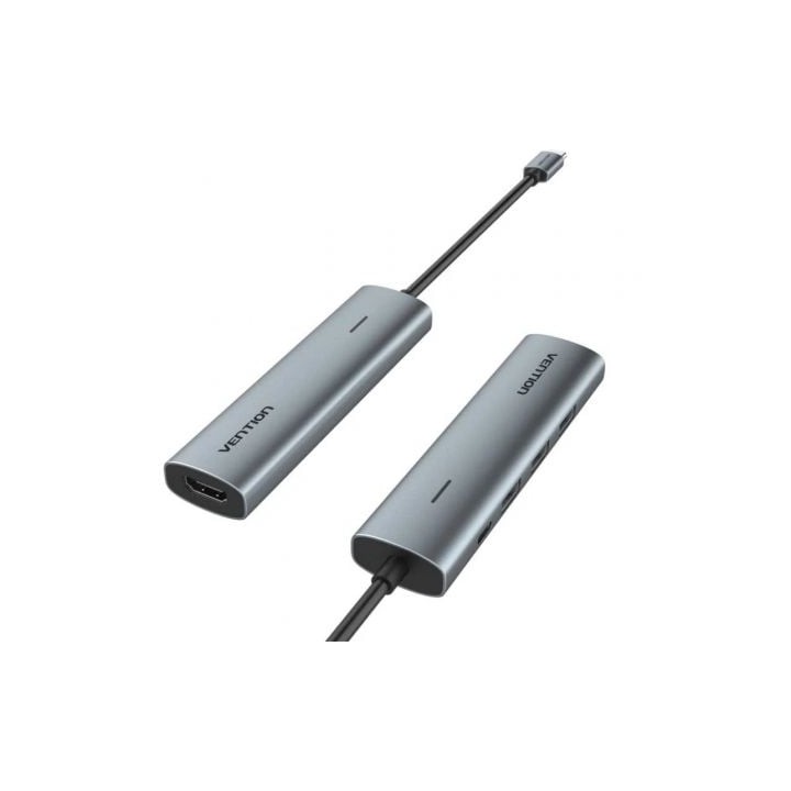 Docking USB Tipo-C Vention TGGHB/ 3xUSB/ 1xHDMI 4K/ 1xUSB Tipo-C PD/ Gris