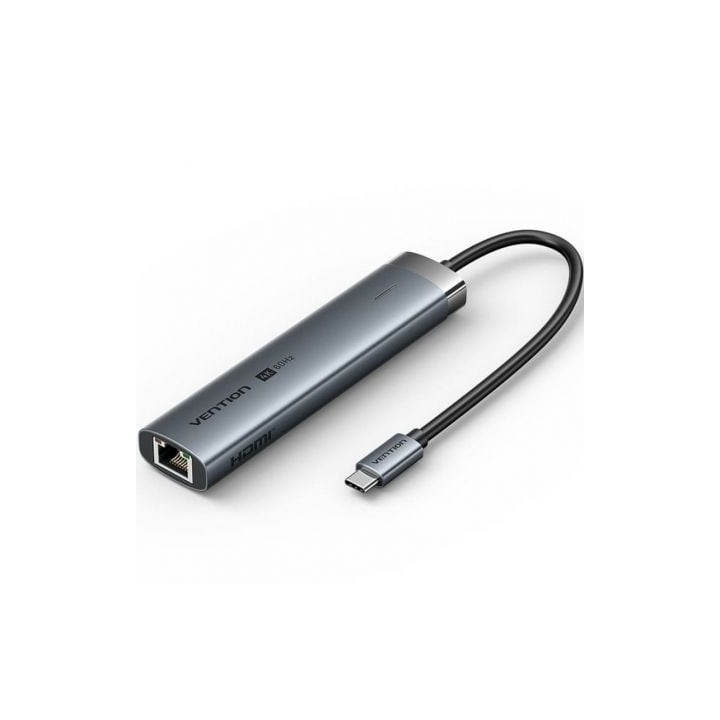 Docking USB Tipo-C Vention TGNHB/ 1xUSB 3.2 Tipo-C/ 2xUSB/ 1xHDMI 4K/ 1xRJ45/ 1xUSB Tipo-C PD/ Gris