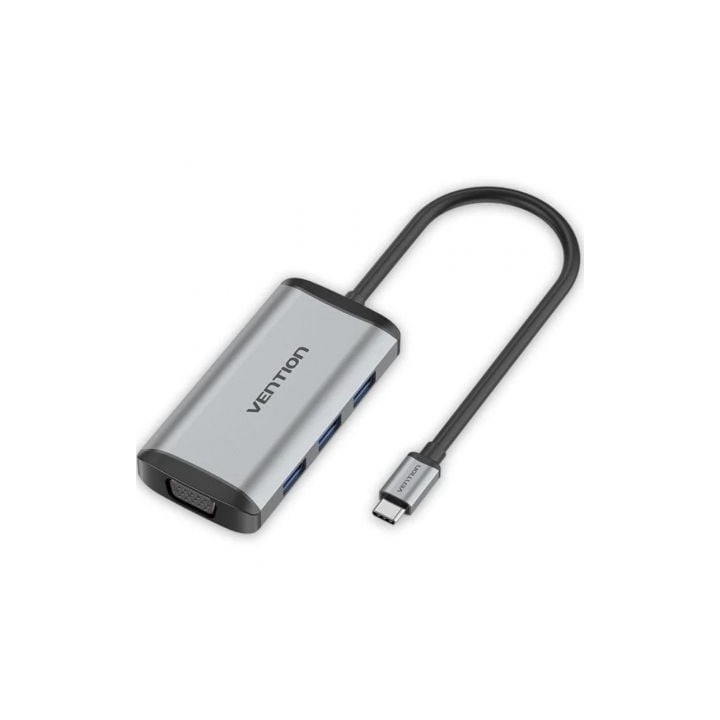 Docking USB Tipo-C Vention TGSHB/ 3xUSB/ 1xHDMI 4K/ 1xVGA/ 1xUSB Tipo-C PD/ Gris