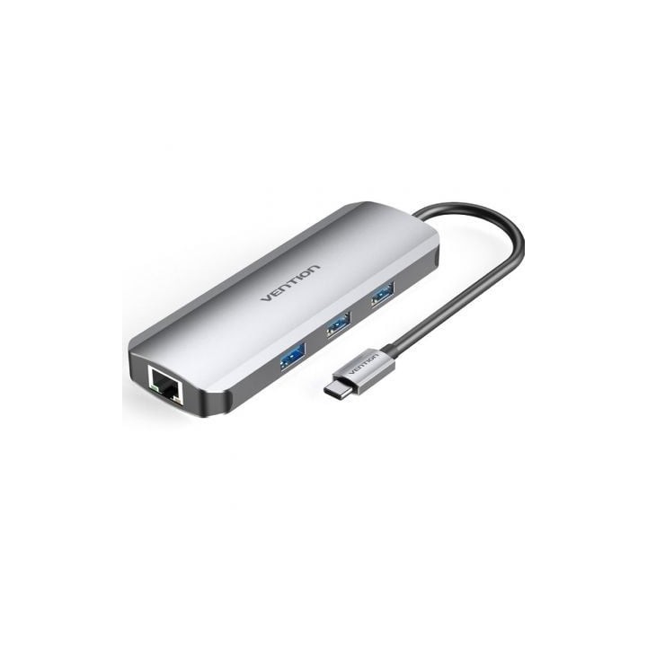 Docking USB Tipo-C Vention TOKHB/ 1xHDMI 4K/ 3xUSB/ 1xUSB Tipo-C PD/ 1xRJ45/ 1xLector Tarjetas SD y MicroSD/ Gris