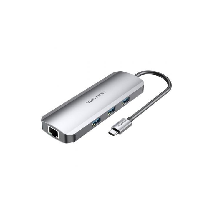 Docking USB Tipo-C Vention TOLHB/ 1xHDMI 4K/ 3xUSB/ 1xUSB Tipo-C PD/ 1xRJ45/ 1xLector Tarjetas SD/ 1x MicroSD/ Jack 3.5/ Gris
