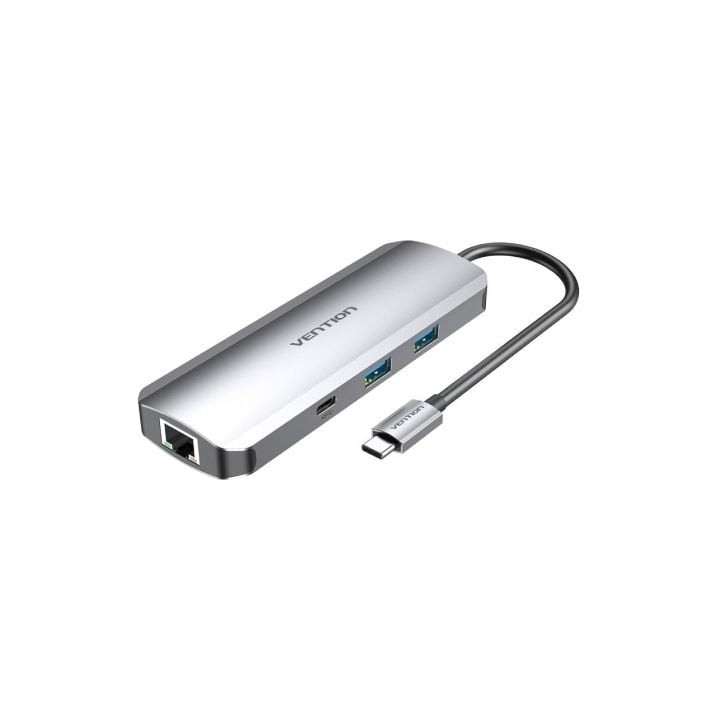 Docking USB Tipo-C Vention TOMHB/ 1xHDMI 4K/ 2xUSB/ 1xUSB Tipo-C/ 1xUSB Tipo-C PD/ 1xRJ45/ 1xLector Tarjetas SD y MicroSD/ Jack