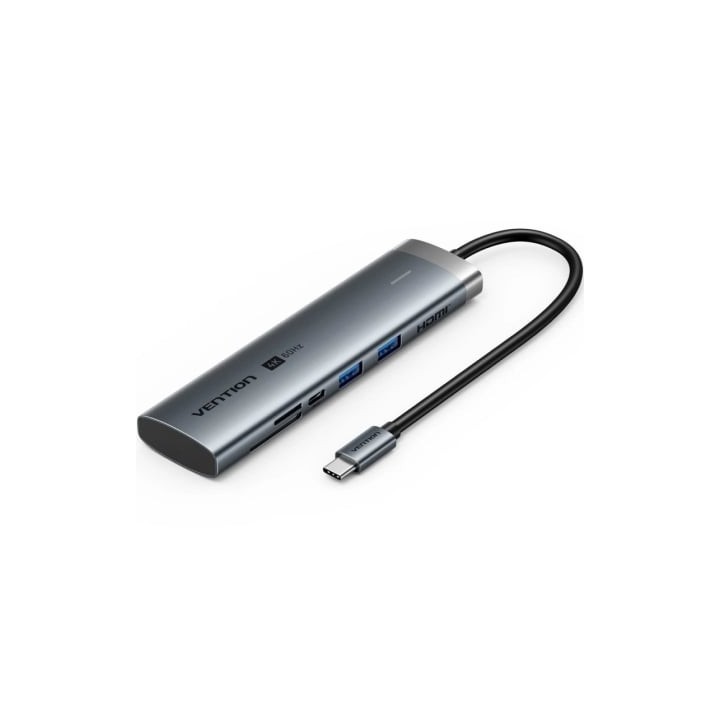 Docking USB Tipo-C Vention TPSHB/ 1xHDMI 4K/ 2xUSB/ 2xUSB Tipo-C/ 1xRJ45/ 1xUSB Tipo-C PD/ 1xLector Tarjetas/ Gris