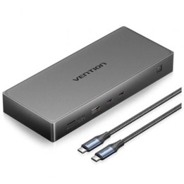 Docking USB Tipo-C Vention TPWH0/ 2xHDMI 4K/ 1xDisplayPort/ 3xUSB/ 2xUSB Tipo-C/ 1xUSB Tipo-C PD/ 1xRJ45/ 1xLector Tarjetas/ Gr