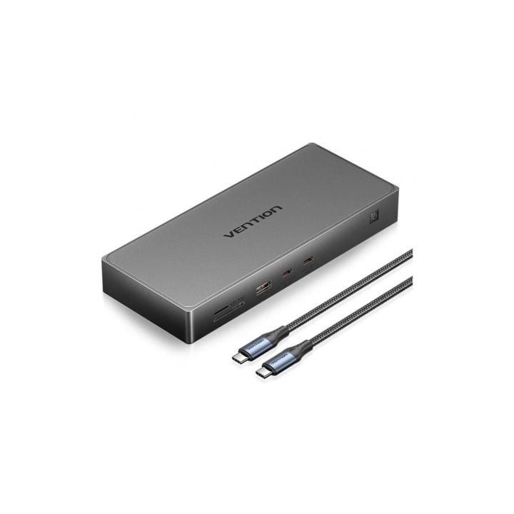 Docking USB Tipo-C Vention TPWH0/ 2xHDMI 4K/ 1xDisplayPort/ 3xUSB/ 2xUSB Tipo-C/ 1xUSB Tipo-C PD/ 1xRJ45/ 1xLector Tarjetas/ Gr