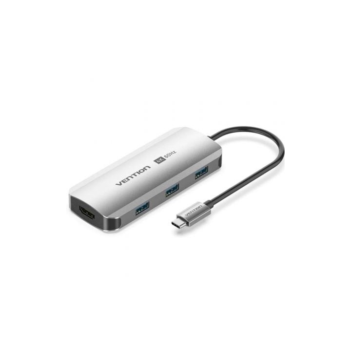 Docking USB Tipo-C Vention TQDHB/ 1xHDMI 4K/ 3xUSB/ 1xUSB Tipo-C PD/ Gris