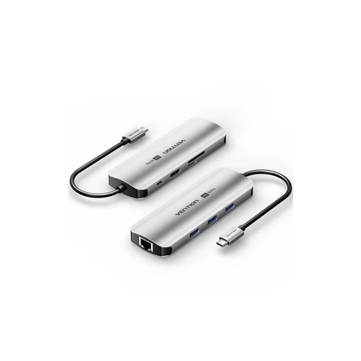 Docking USB Tipo-C Vention TQKHB/ 1xHDMI 4K/ 3xUSB/ 1xUSB Tipo-C PD/ 1xRJ45/ 1xLector de Tarjetas/ Gris