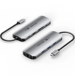 Docking USB Tipo-C Vention TQLHB/ 1xHDMI 4K/ 3xUSB/ 1xUSB Tipo-C PD/ 1xRJ45/ 1xJack 3.5mm/ 1xLector de Tarjetas/ Gris