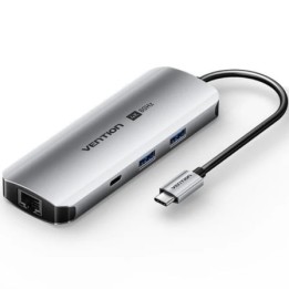 Docking USB Tipo-C Vention TQMHB/ 1xHDMI 4K/ 2xUSB/ 1xUSB Tipo-C/ 1xJack 3.5mm / 1xRJ45/ 1xUSB Tipo-C PD/ 1xLector Tarjetas/ Gr