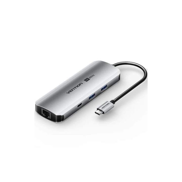 Docking USB Tipo-C Vention TQMHB/ 1xHDMI 4K/ 2xUSB/ 1xUSB Tipo-C/ 1xJack 3.5mm / 1xRJ45/ 1xUSB Tipo-C PD/ 1xLector Tarjetas/ Gr