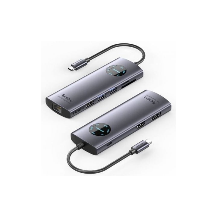 Docking USB Tipo-C Vention TQUHB/ 1xHDMI 4K/ 1xDisplayPort/ 3xUSB/ 1xRJ45/ 1xUSB Tipo-C PD/ 1xLector Tarjetas/ Gris
