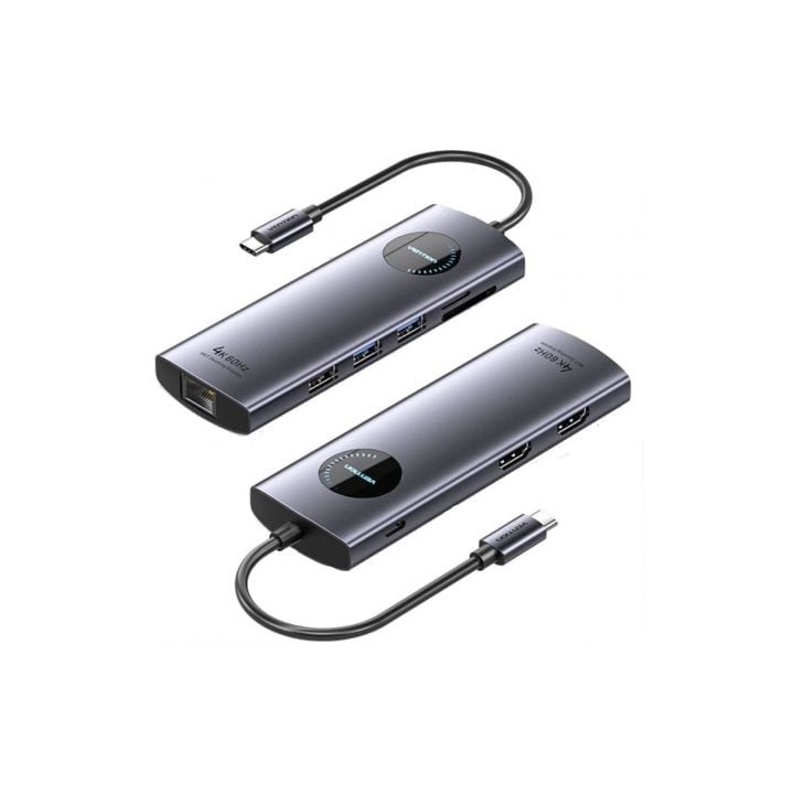 Docking USB Tipo-C Vention TQVHB/ 2xHDMI 4K/ 3xUSB/ 1xRJ45/ 1xLector de Tarjetas/ 1xUSB Tipo-C PD/ Gris
